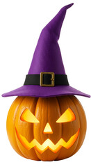 Isolated PNG Illustration of Halloween Pumpkin with Witch Hat