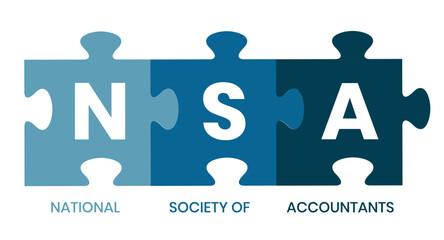 NSA - National Society of Accountants acronym. business concept background. vector illustration concept with keywords and icons. lettering illustration with icons for web banner, flyer