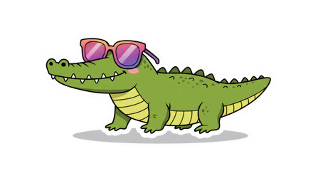 Obraz premium Smiling Green Crocodile Wearing Colorful Sunglasses