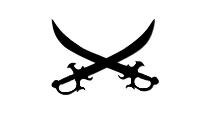 Naklejka premium Black silhouette of two crossed pirate swords with curved blades and classic handles