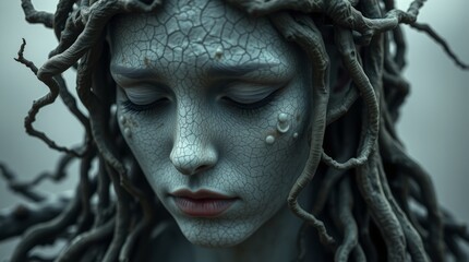 Ethereal Dryad: Organic Woman in Misty Forest Portrait