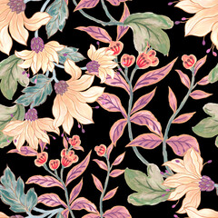 Seamless pattern watercolor drawing botanical all over print wallpaper card ornamental