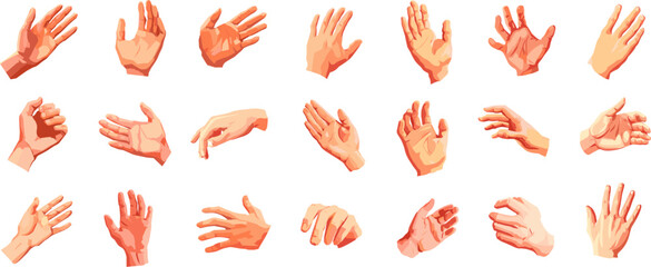 Cartoon hands gestures. Human hand grip different gesture, arm finger pose open palm posture fingers manual set isolated vector illustration