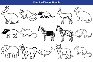 Collection of hand drawn animal illustrations in black and white