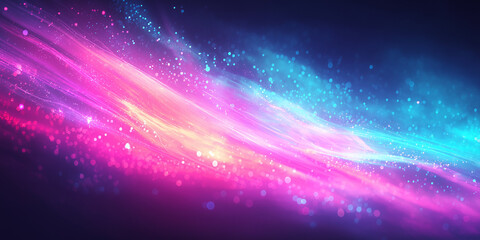 Obraz premium Abstract glowing neon waves with particles on dark blue background