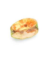 Piece of spoiled apple isolated on white, top view