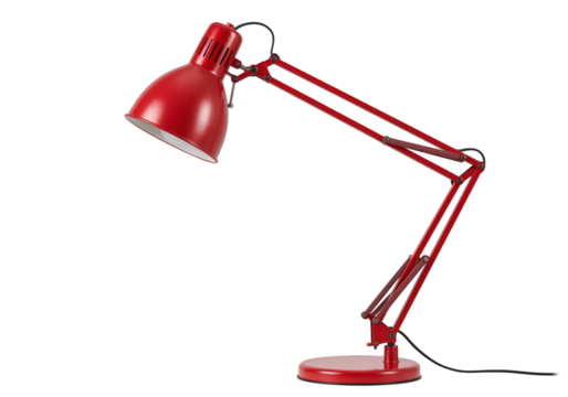 Isolated Photo Red Adjustable Desk Lamp on Black Background