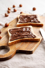 Homemade Chocolate Hazelnut Toast, low angle view. Close-up.