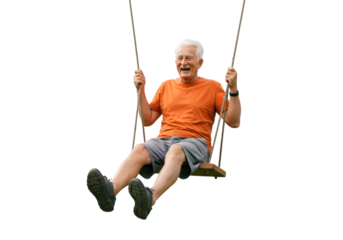 Isolated Photo: Senior Man Enjoying Swing in Summer