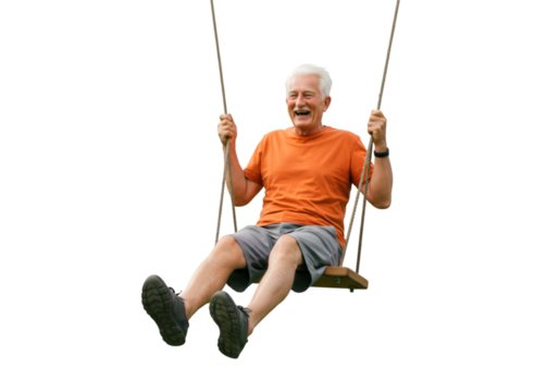 Isolated Photo: Senior Man Enjoying Swing in Summer