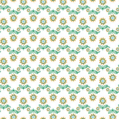 Seamless Pattern Design Featuring Styled Sunflowers and Leaf Motifs