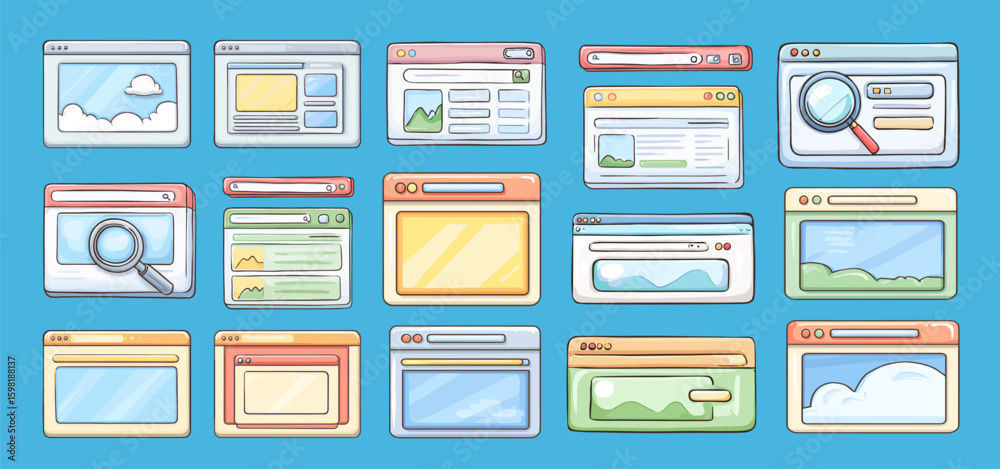 Poster retro web windows. vintage browser screens, 90s interface cyberspace y2k programming find website wi