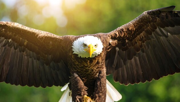 Bald eagle in flight, close-up view