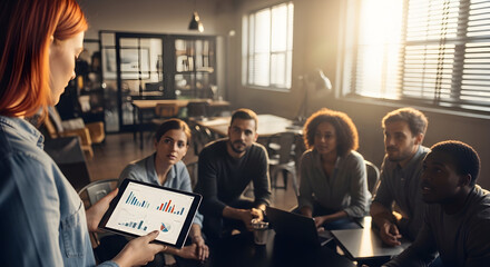 Diverse Team Collaborating On Data Analysis During A Productive Business Meeting