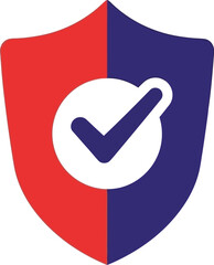 Red and blue shield graphic with a white check mark, representing security or approval.