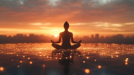 Meditation at sunset urban landscape serenity peaceful environment silhouette viewpoint mindfulness concept