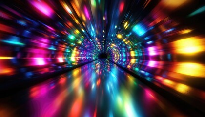 Abstract Colorful Lights Tunnel Illusion, Shiny Geometric Pattern and Dark Backdrop