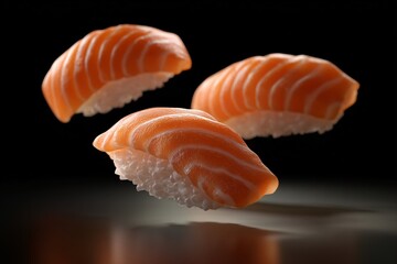 Sushi&nbsp;Salmon (Sake) floating in the air on black background