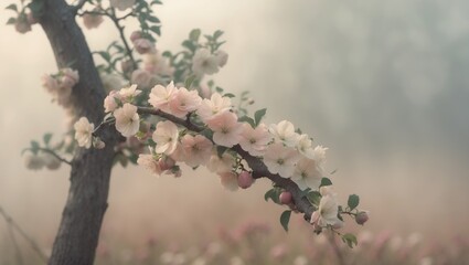 Blossoms on a tree branch with soft-focus background, showcasing delicate flowers and spring nature.