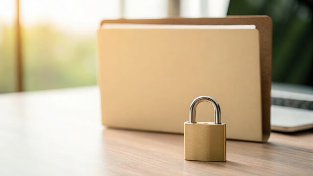 File folder block with padlock and shadows — confidential data protection concept
