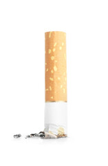 Cigarette butt with ash isolated on white