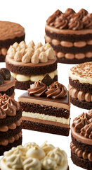 Isolated Variety of Chocolate Cakes on Transparent Background