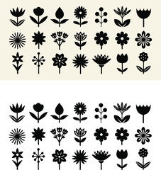 Elegant black flower silhouettes on white background