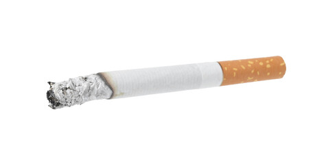 Cigarette butt with ash isolated on white