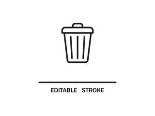 Recycling bin and bag icon. Black outline of a trash can waste container with editable stroke on a white background. 