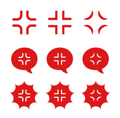 Obraz premium 怒りマークと吹き出し付きの感情アイコンセット（イライラ ストレス 怒る 表現素材 ベクター）