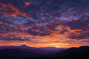 Fototapeta premium Mountains Dusk, Sky, Scenery View on landscape, vivid horizon for outdoor themes