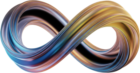 Abstract infinity symbol with metallic sheen and flowing textures isolate loop ribbon