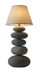 Isolated Photo of Gray Stacked Stone Table Lamp with Cream Shade on Black Background