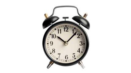 Vintage Classic Black Retro Alarm Clock with Bells on Top Isolated