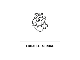 Stylized heart with a medical cross, line drawing for healthcare and medicine themes