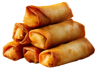 Crispy spring rolls with dipping sauce white background 