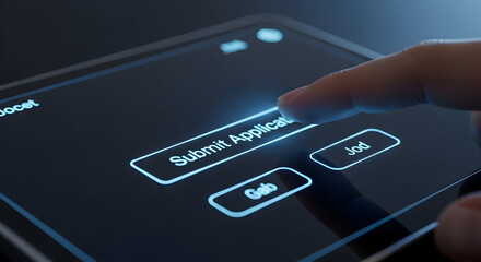 Finger About To Submit An Application on Digital Device Screen With a Glow
