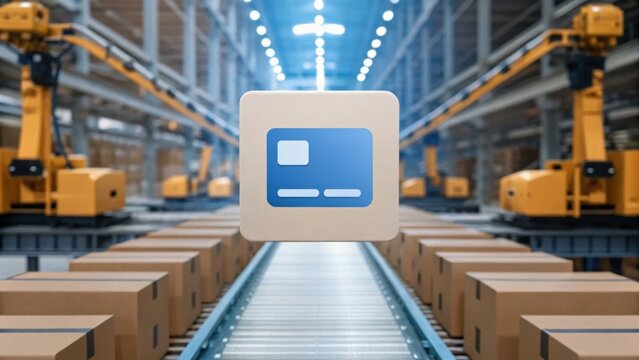 Automated warehouse with robotic arms and conveyor belts, showcasing efficiency in package handling and logistics technology. - Powered by Adobe