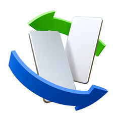 Silver bars with arrow, cashback concept on isolated. Finance interest rate sign business concept. Concept of currency exchange or cashback. Silver ingots conversion concept.