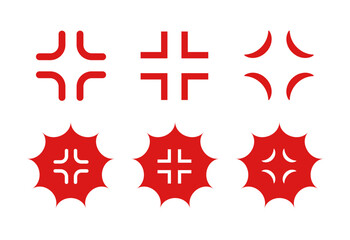 怒りマークと吹き出し付きの感情アイコンセット（イライラ ストレス 怒る 表現素材 ベクター）