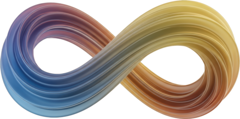 Abstract metallic infinity symbol with a smooth gradient of blue purple and gold colors isolate