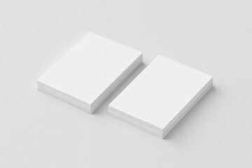 two stacks of blank white A4 letterhead paper sheets, isometric perspective, slightly angled and separated, soft realistic shadows on a light gray background, minimal corporate stationery mockup