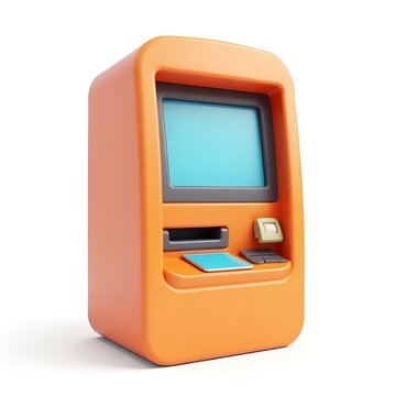 3D Cartoon ATM Machine Icon in Glossy Plastic Style &ndash; Isolated Banking Device Render