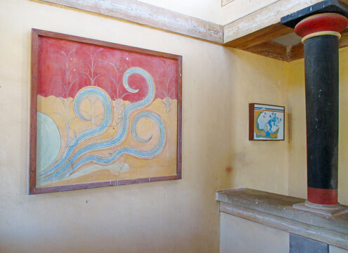 Impressive Replica Fresco Paintings at the Archaeological Site of Knossos, UNESCO World Heritage Site on Crete Island, Greece