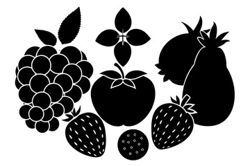 Vector art of silhouette of fruits and berries