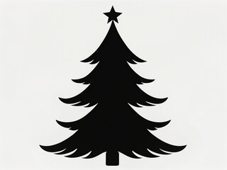 Black silhouette of a Christmas tree with a star. Simple minimalist winter holiday icon isolated on a white background.