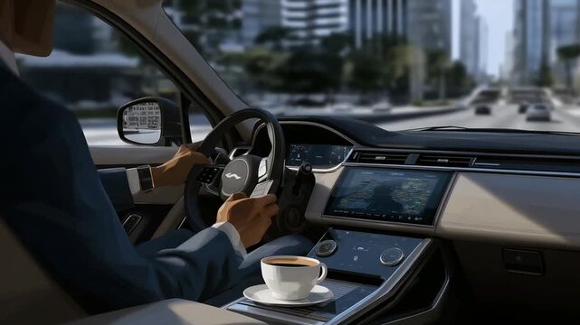 Experience seamless urban commuting with a professional driver in a sleek electric sedan.