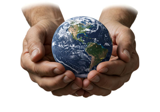 Photo Illustration of Hands Holding Earth on Transparent Background