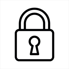 Black outline of a padlock with a keyhole on a white background security safety