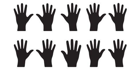 Obraz premium A pattern of ten black hand silhouettes arranged in two rows against a white background plain style